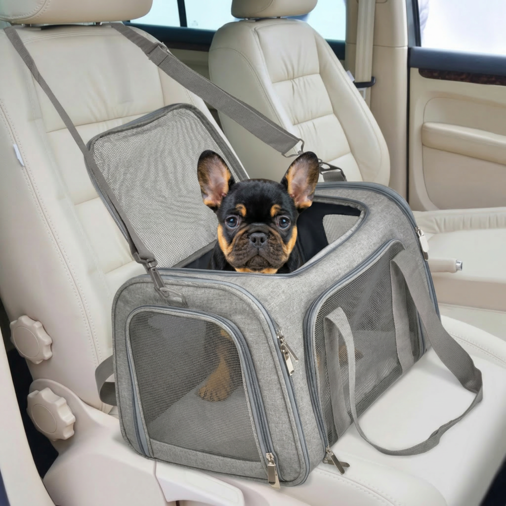 best carrier for French Bulldog travel with structured soft-sided design