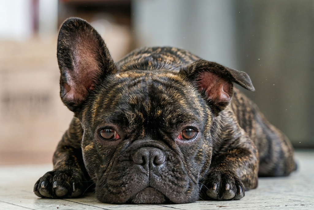 veterinarian examining a French bulldog eye