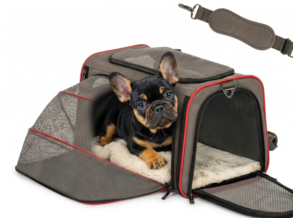 best carrier for French Bulldog showing wide mesh panels for airflow