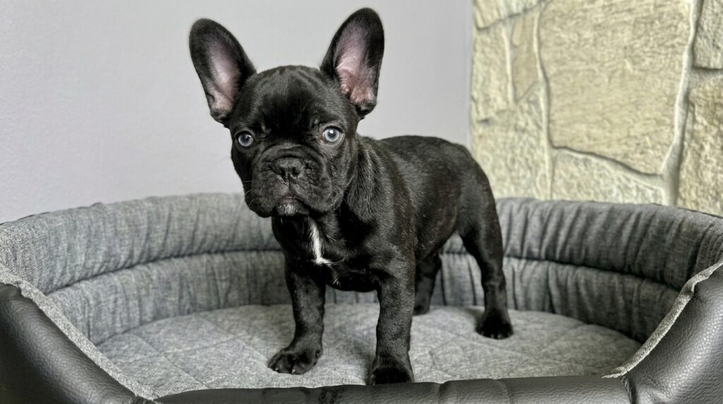 Close-up of French Bulldog watery eyes showing tear stains and irritation