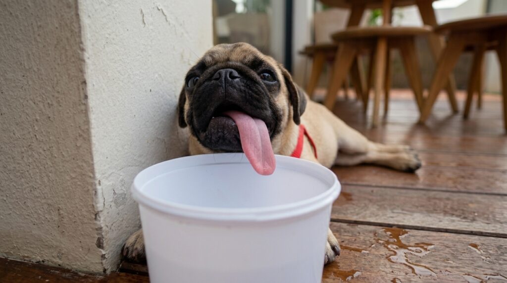 French Bulldog heat exhaustion while resting in the shade