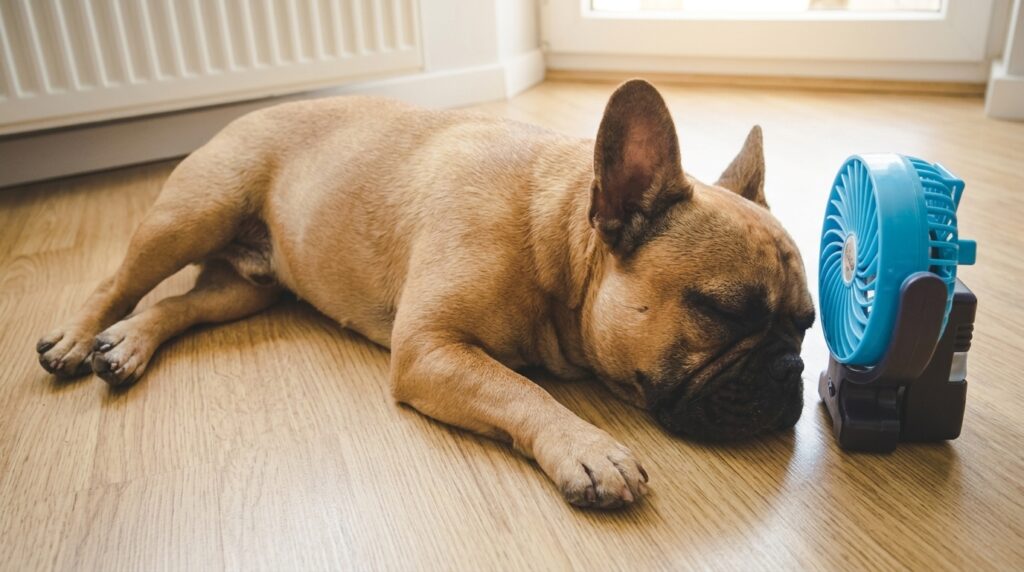French Bulldog heat exhaustion while resting in the shade