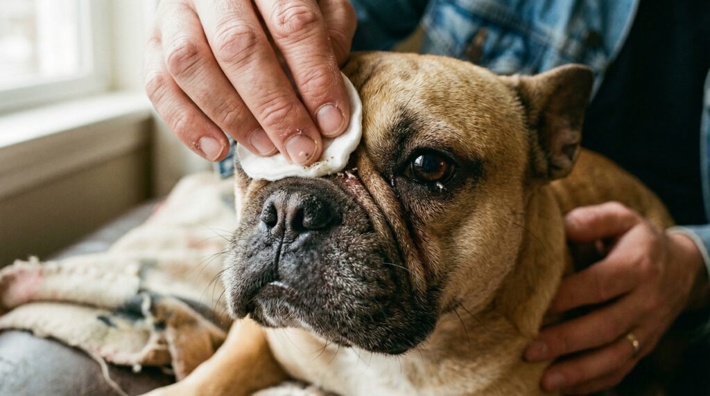 How to clean French Bulldog wrinkles with a soft cloth