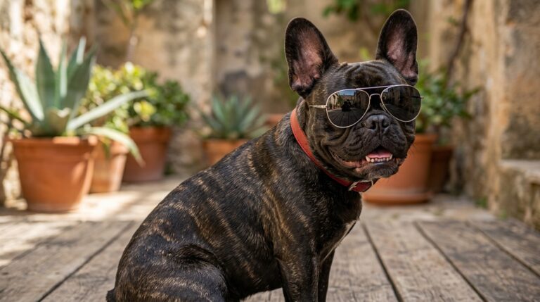 French Bulldog panting in warm weather with signs of overheating