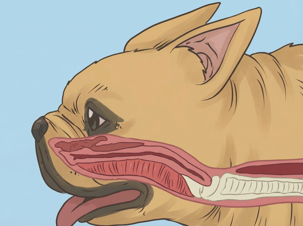 French Bulldog breathing hard after light exercise in warm weather