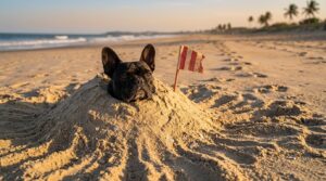 French Bulldog lying on a cool floor after becoming too hot