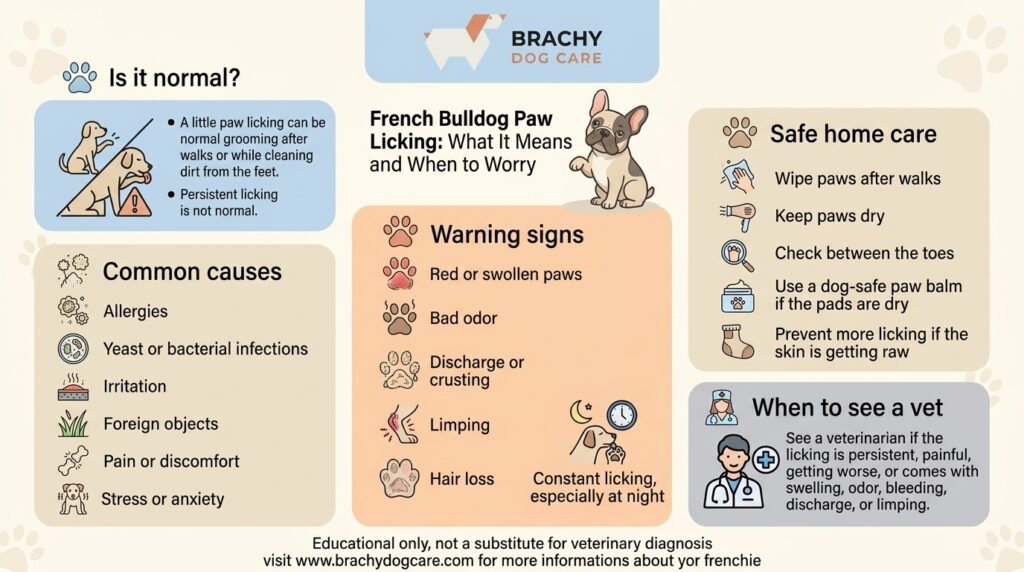 infographic about french bulldog paw licking