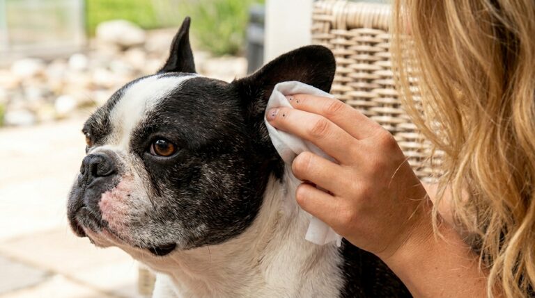 french bulldog ear cleaning