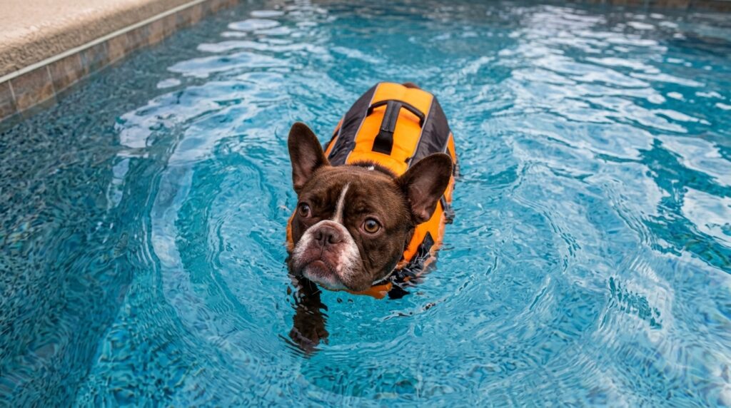 french bulldog swimming