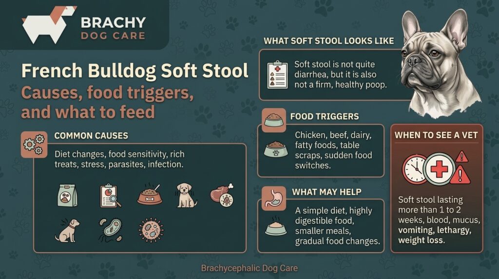 infographic about French Bulldog Soft Stool: Causes, Food Triggers, and What to Feed