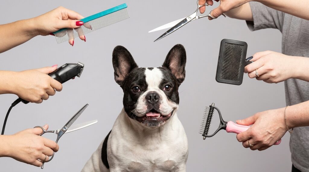French Bulldog shedding managed with a grooming glove